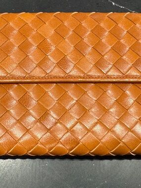 Woven Leather Wallet in Cognac Tan